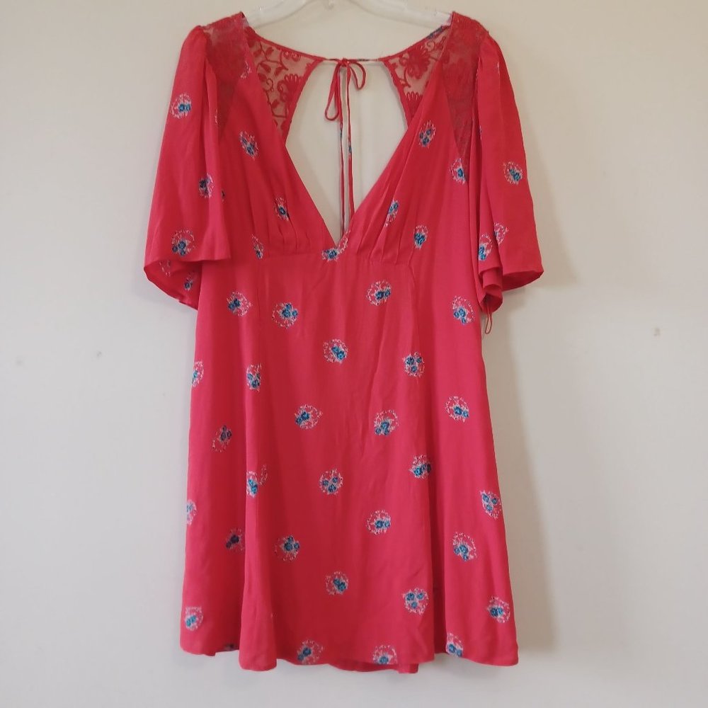 Free People Sz 12 Womens Mockingbird Mesh Inset Mini Dress Vacation Festival